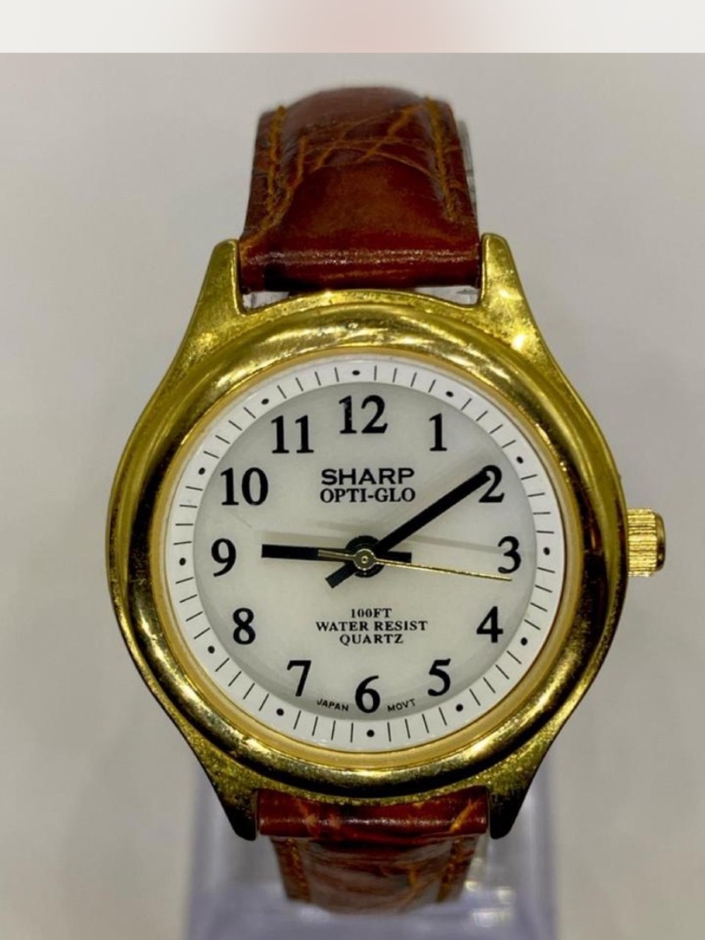 Sharp *** Opti-Glo Gold Tone Watch / Tan Leather Strap ^^^